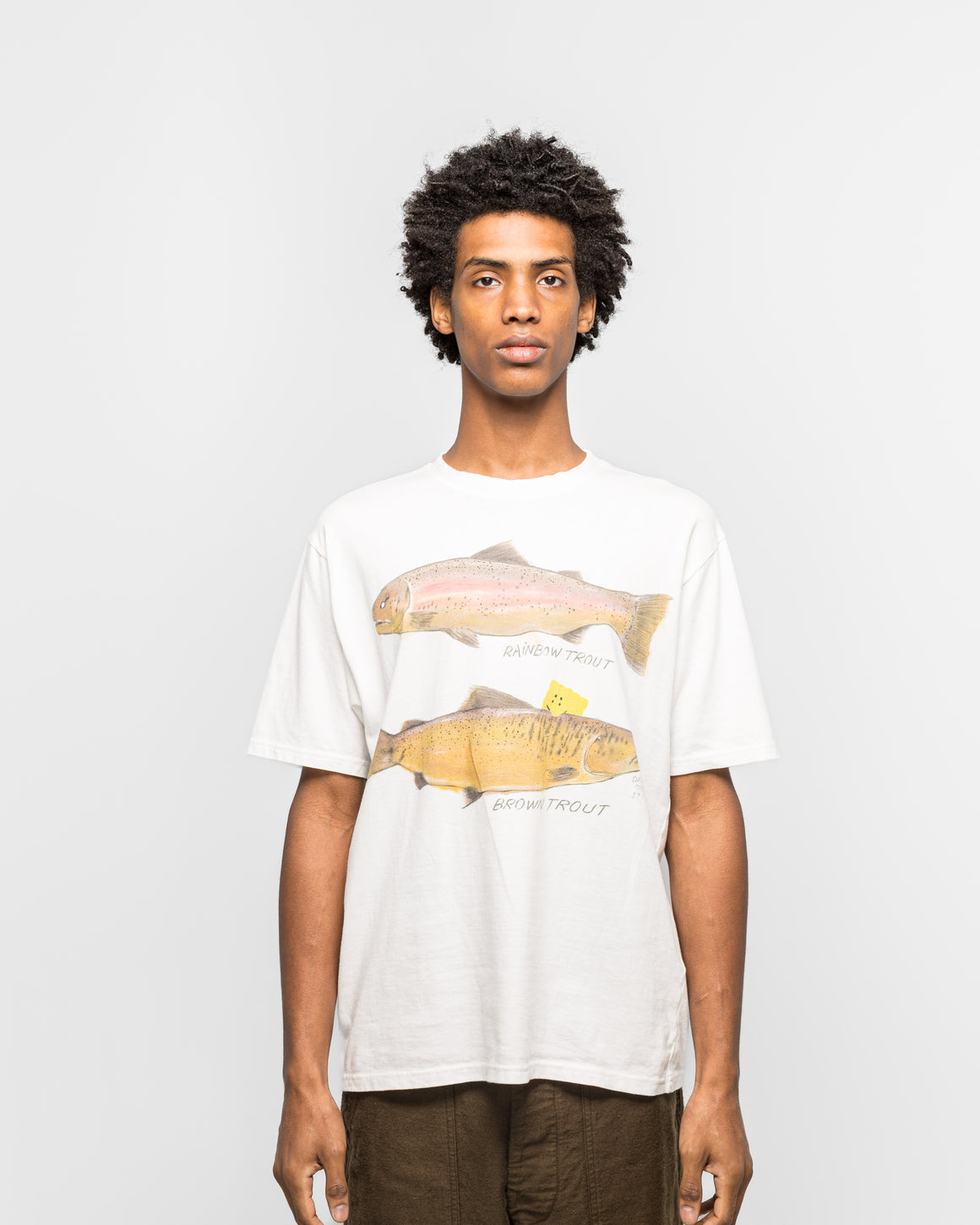 Kapital - 20/-Jersey Crew T (Two Trouts PECKISH RAINBOWY) - White - UP THERE