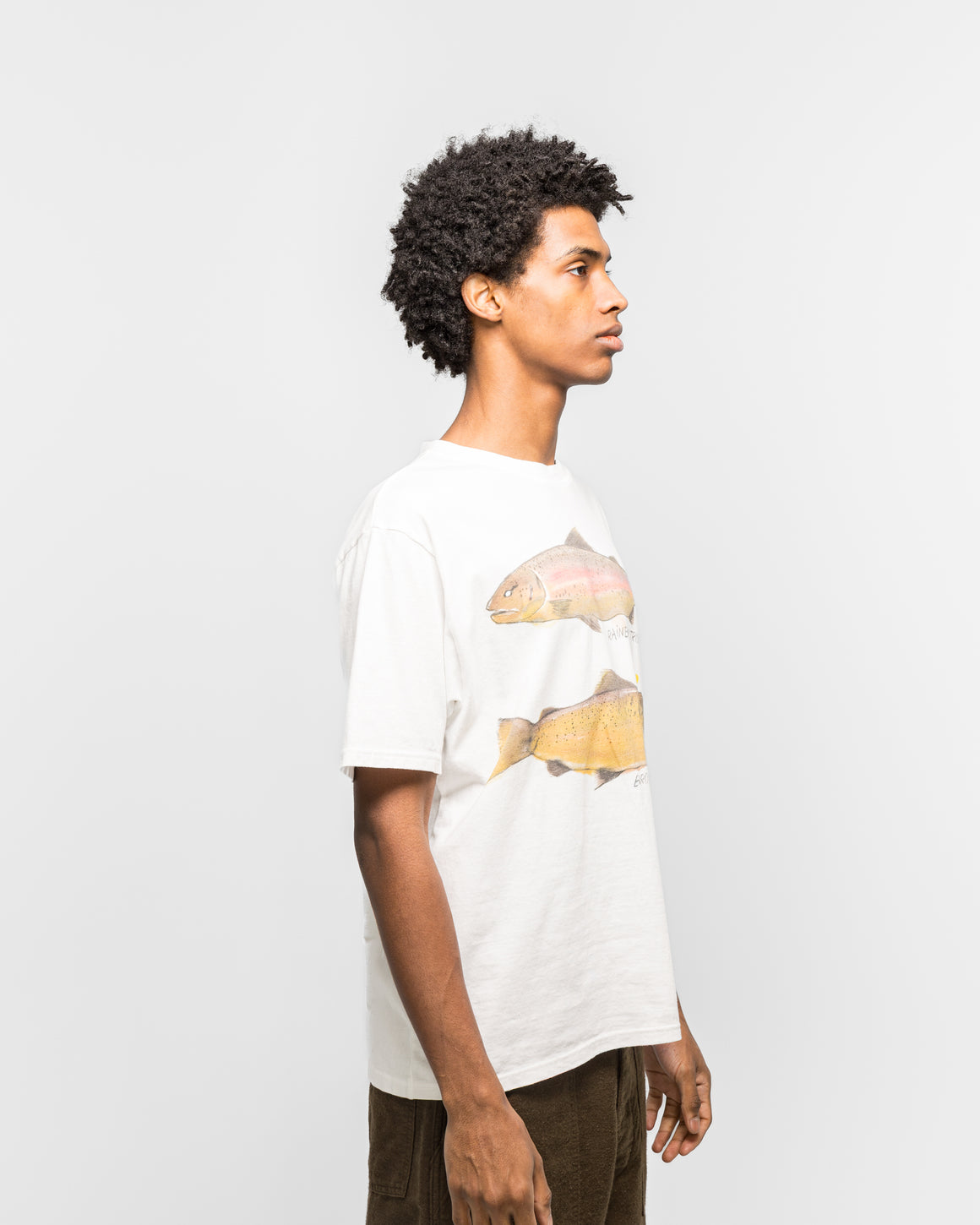 Kapital - 20/-Jersey Crew T (Two Trouts PECKISH RAINBOWY) - White - UP THERE