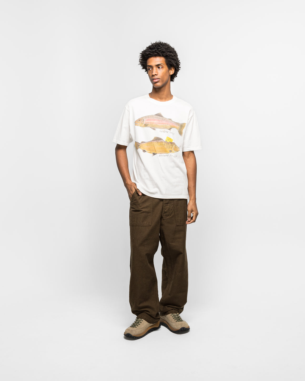 Kapital - 20/-Jersey Crew T (Two Trouts PECKISH RAINBOWY) - White - UP THERE