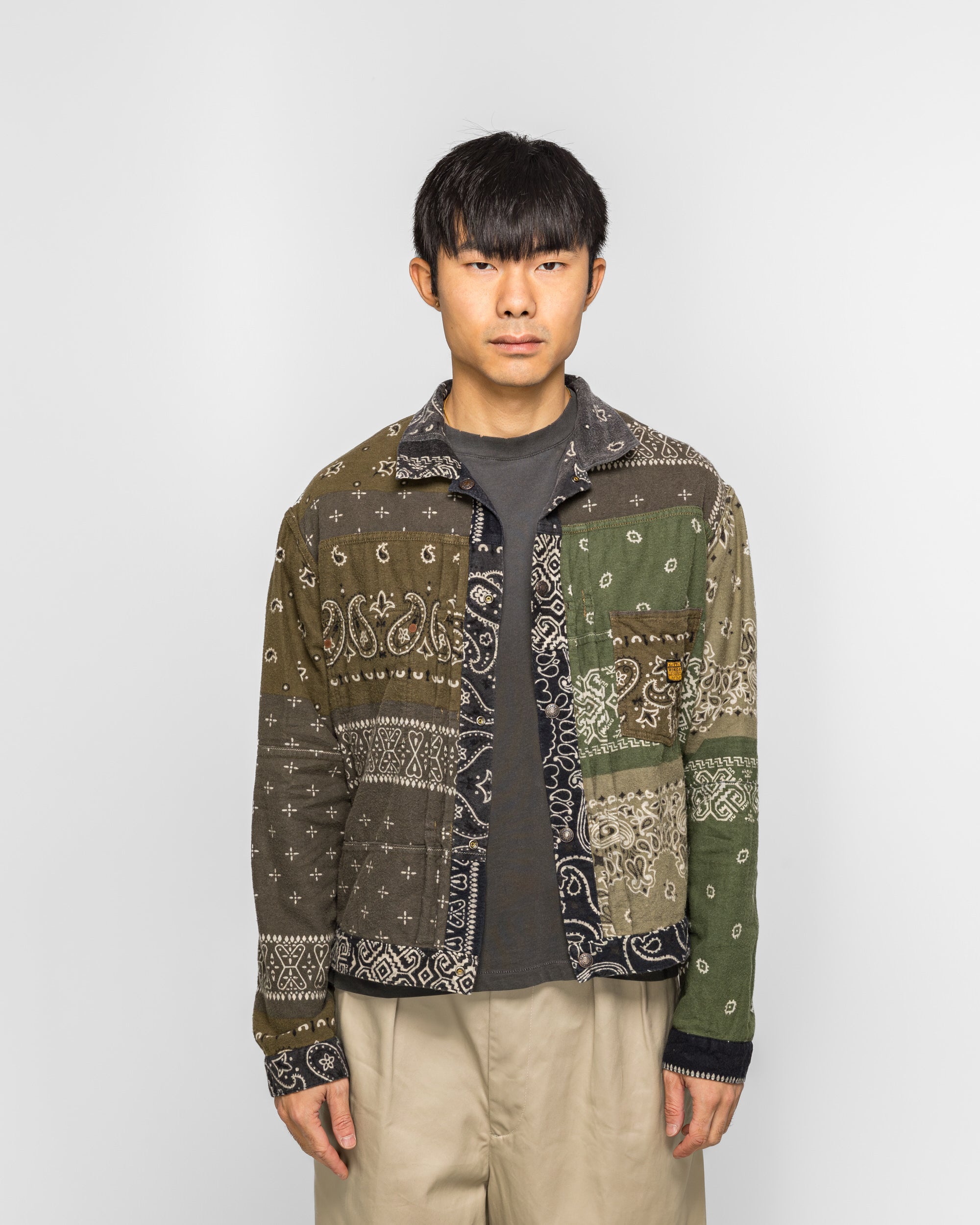 Kapital - Flannel Reversible Bandana 1st JKT - Black/Khaki | UP THERE