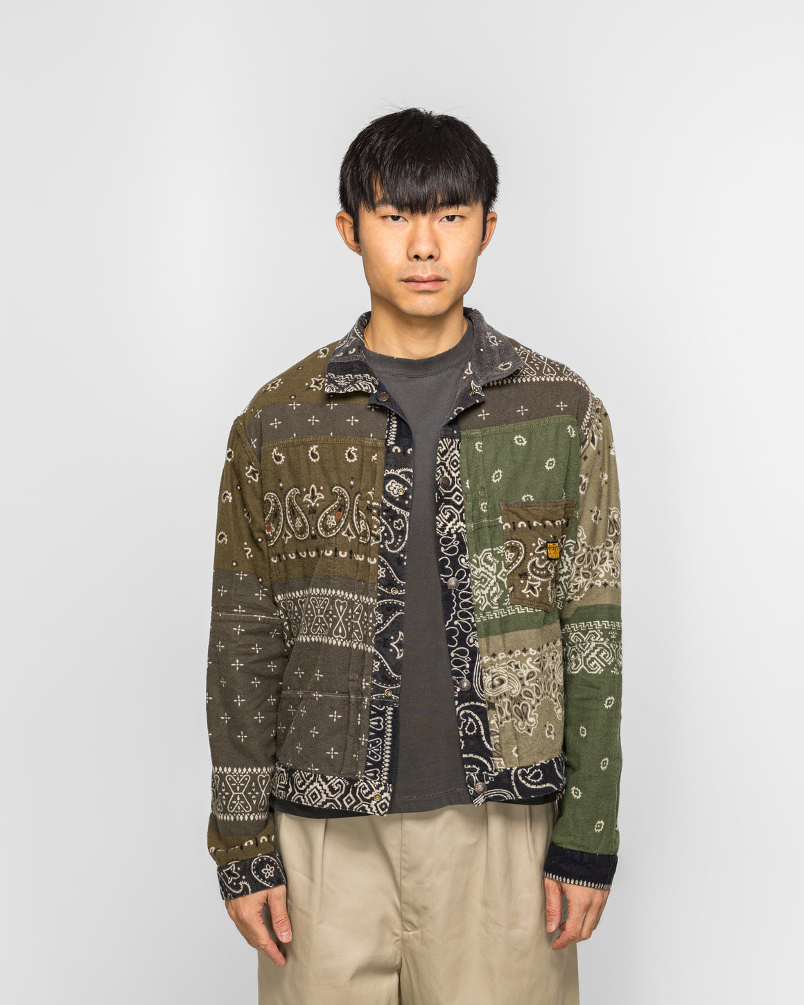 Kapital - Flannel Reversible Bandana 1st JKT - Black/Khaki - UP THERE