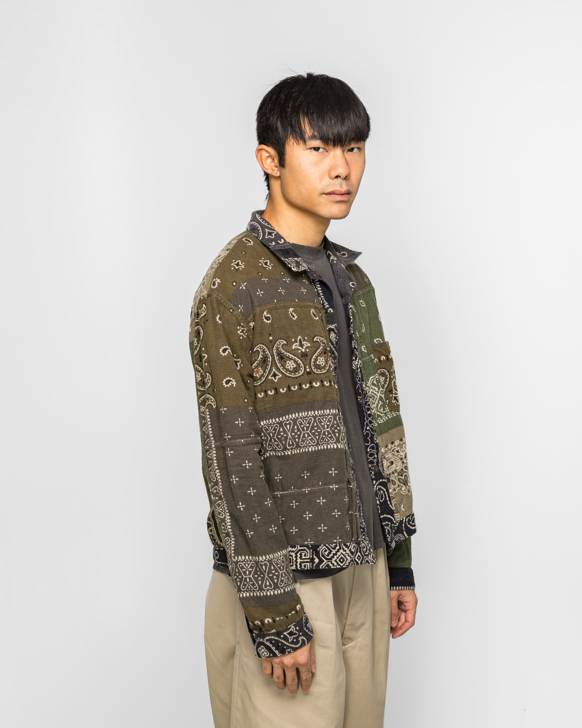 Kapital - Flannel Reversible Bandana 1st JKT - Black/Khaki - UP THERE