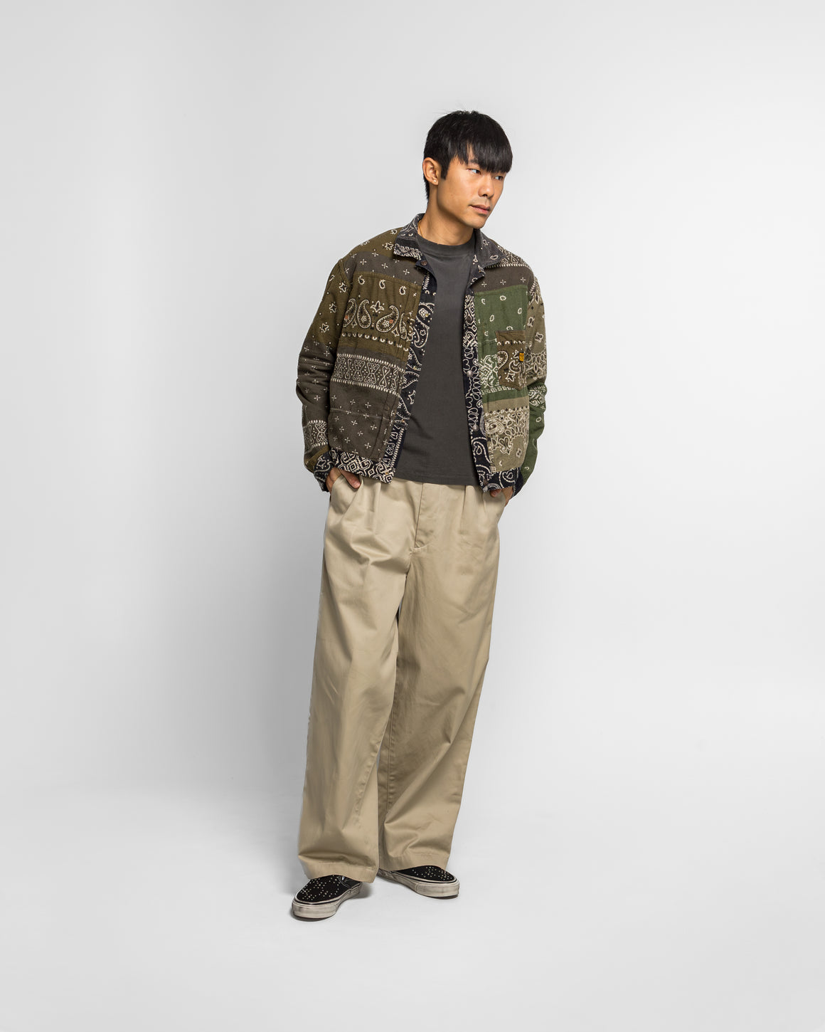 Kapital - Flannel Reversible Bandana 1st JKT - Black/Khaki - UP THERE