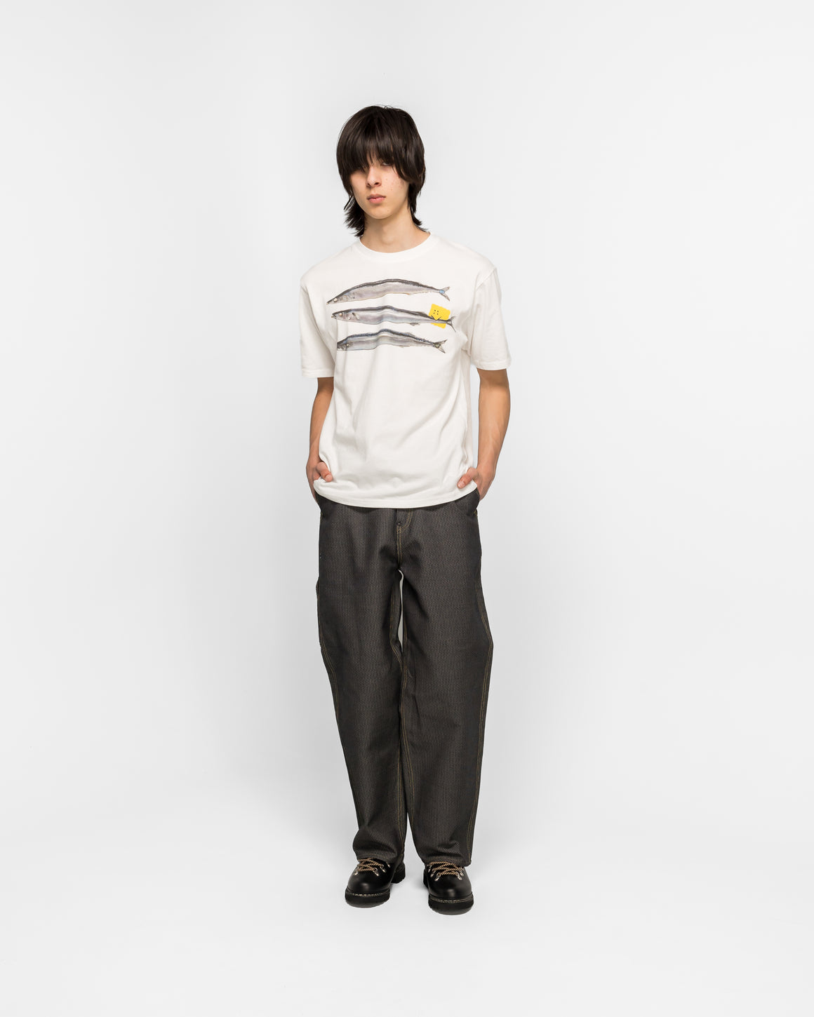 Kapital - 20/-Jersey CrewT(PECKISH SAURY) - White - UP THERE