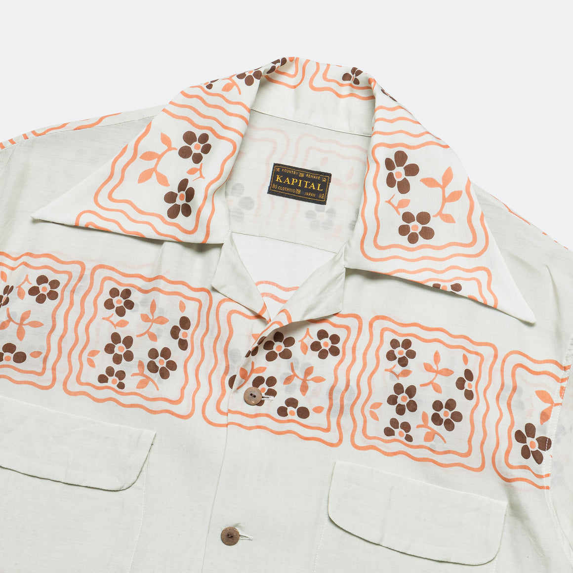 Silk Rayon COOKIE WRANGLE Collar Aloha Shirt - Ecru