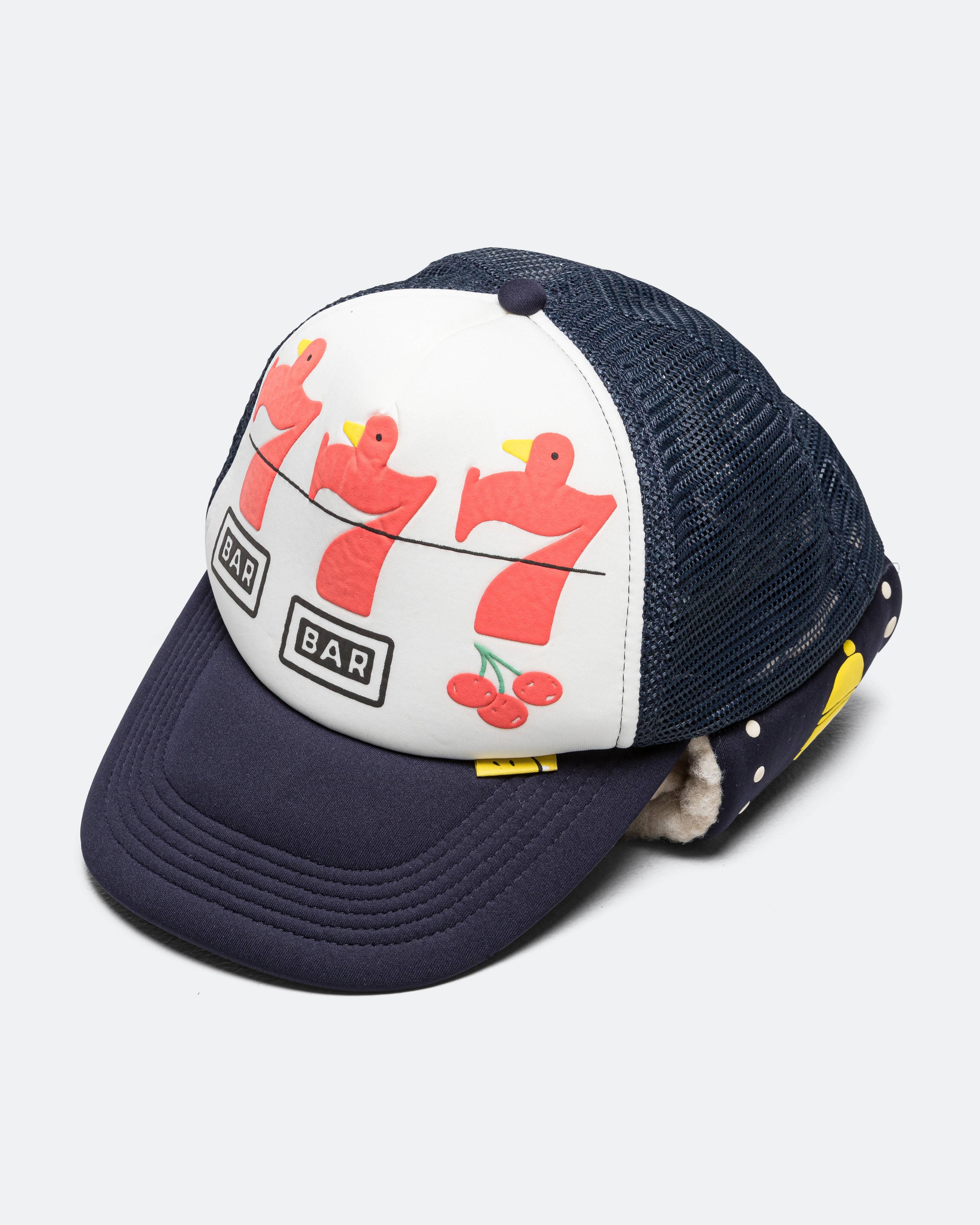 Kapital - Lucky Bird LUMBER Trucker Cap - White/Navy | UP THERE