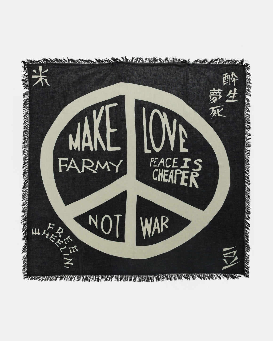 Kapital - Rayon Fringed Square Stole (GIANT PEACE) - Black - UP THERE
