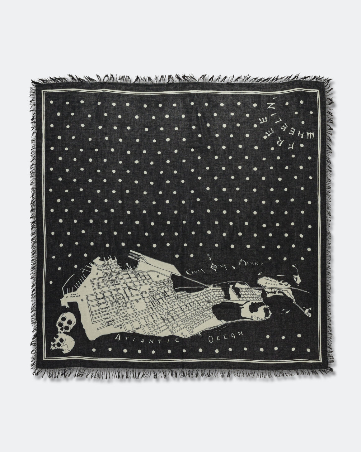 Kapital - Rayon Fringed Square Stole (KAYO HUESO) - Black - UP THERE