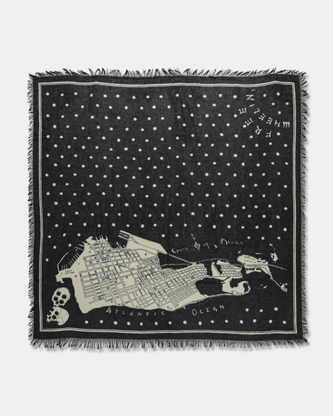 Kapital - Rayon Fringed Square Stole (KAYO HUESO) - Black | UP THERE