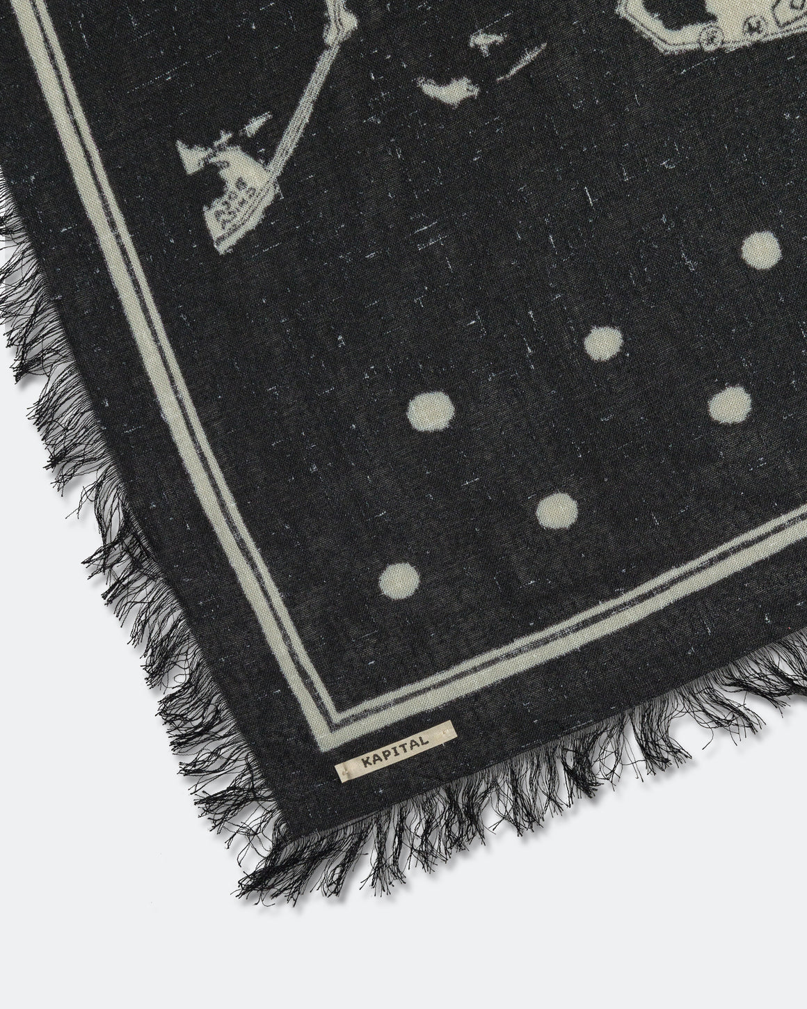 Kapital - Rayon Fringed Square Stole (KAYO HUESO) - Black - UP THERE