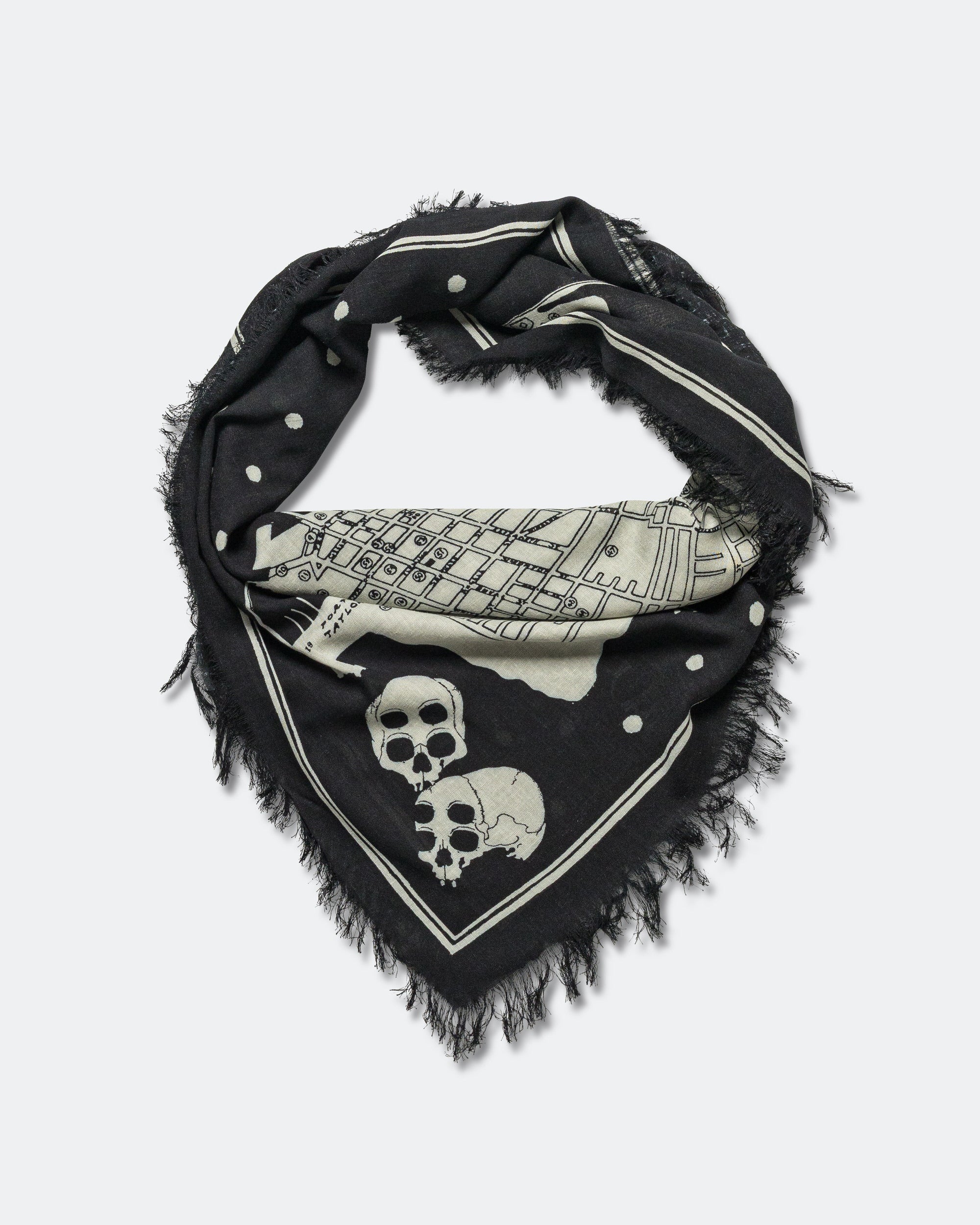 Kapital - Rayon Fringed Square Stole (KAYO HUESO) - Black | UP THERE