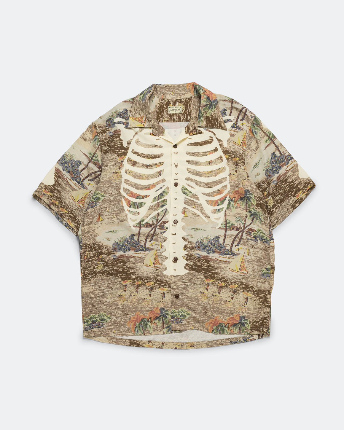 Kapital - Rayon KAMEKAMEHA BONES Aloha Shirt - Brown - UP THERE