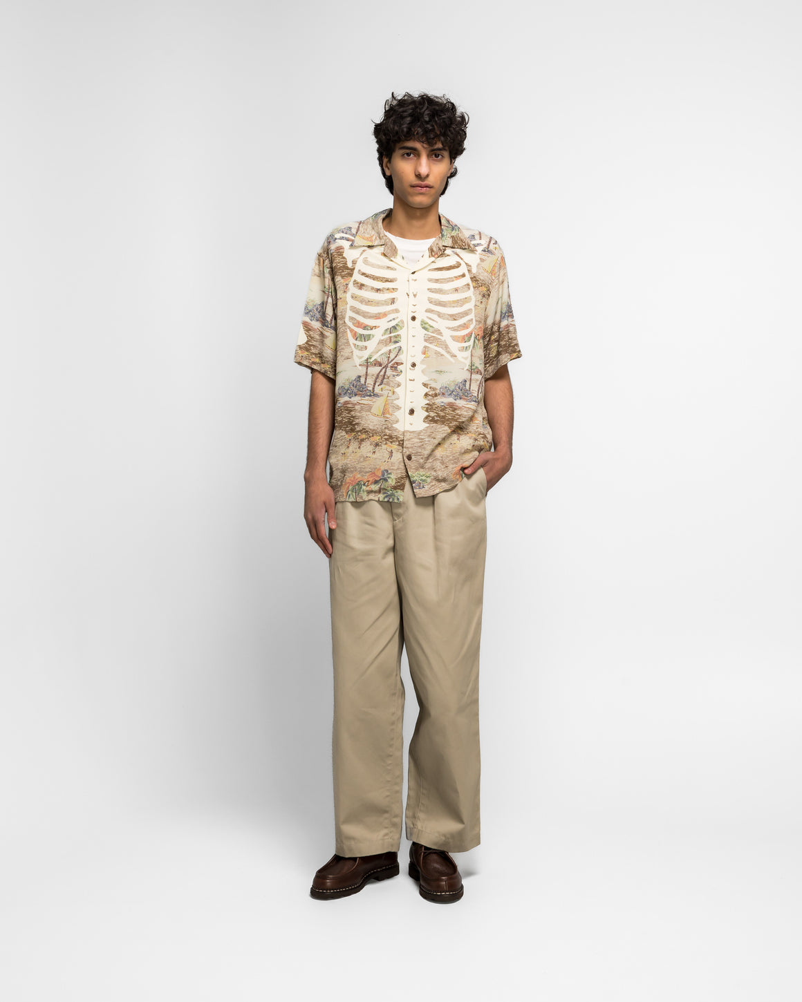 Kapital - Rayon KAMEKAMEHA BONES Aloha Shirt - Brown - UP THERE