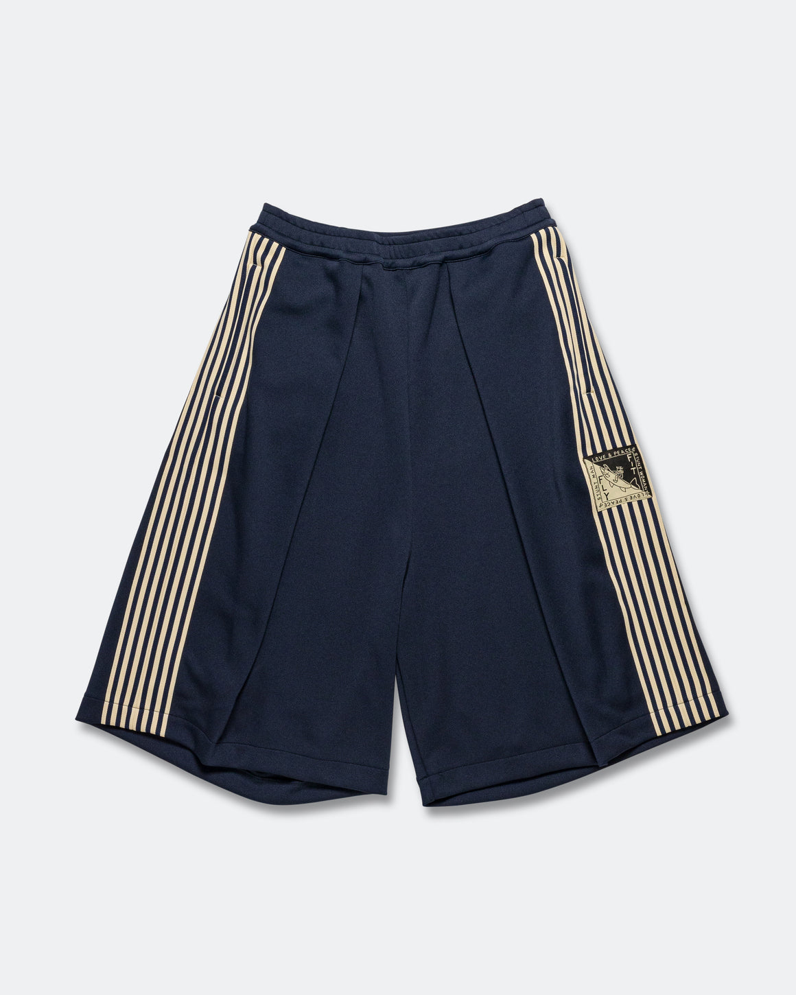 Kapital - Smooth Jersey KOME-KOME Track Jorts (BannerStripe) - Navy - UP THERE