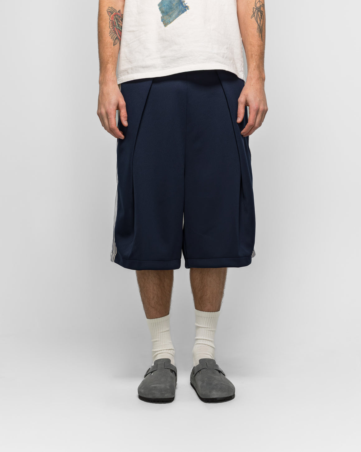 Kapital - Smooth Jersey KOME-KOME Track Jorts (BannerStripe) - Navy - UP THERE