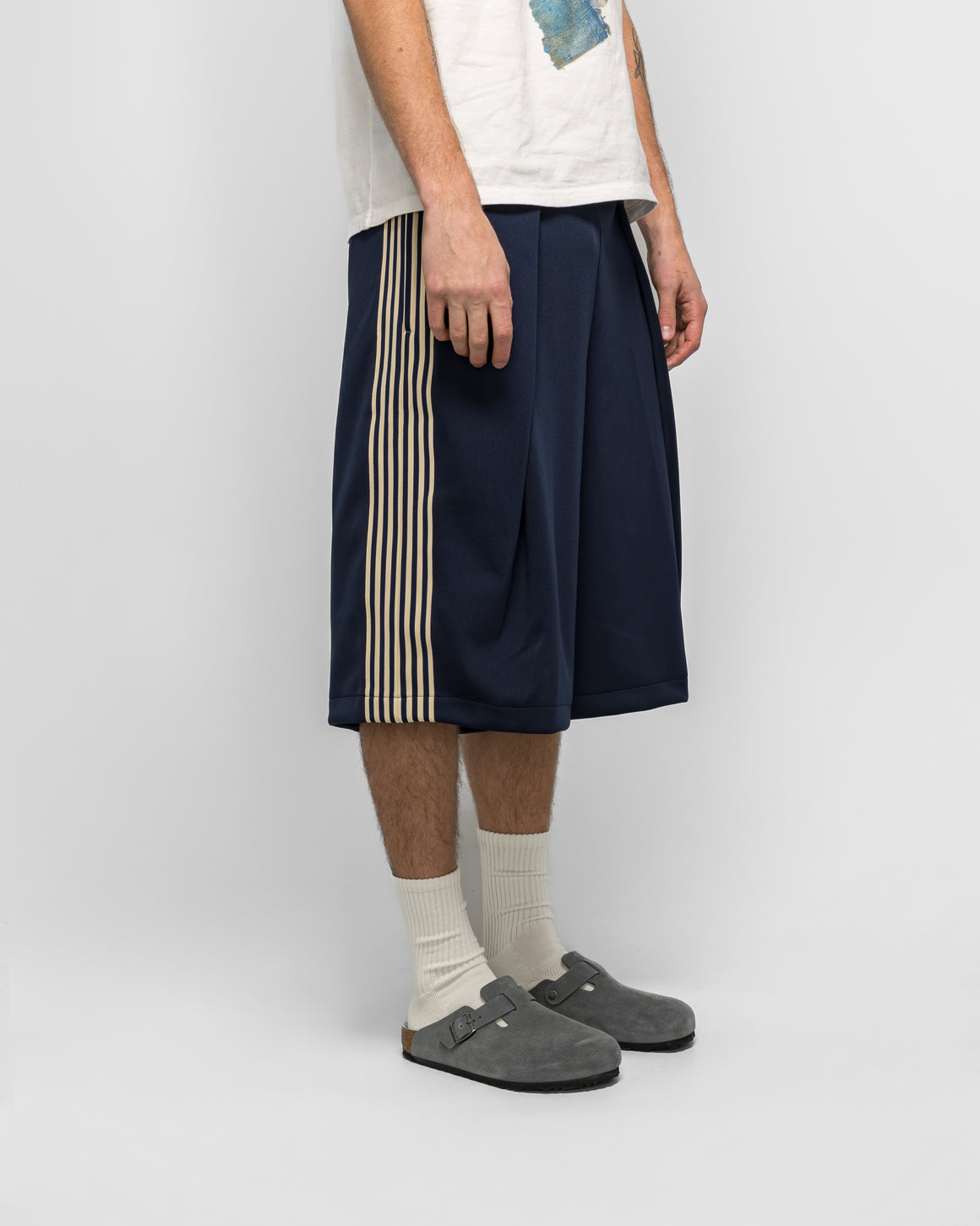 Kapital - Smooth Jersey KOME-KOME Track Jorts (BannerStripe) - Navy - UP THERE