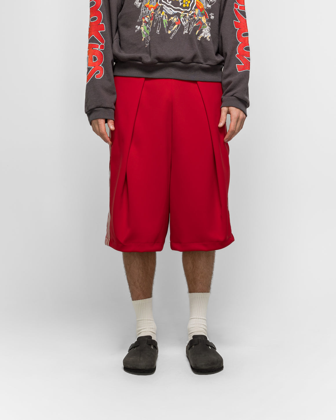 Kapital - Smooth Jersey KOME-KOME Track Jorts (BannerStripe) - Red - UP THERE