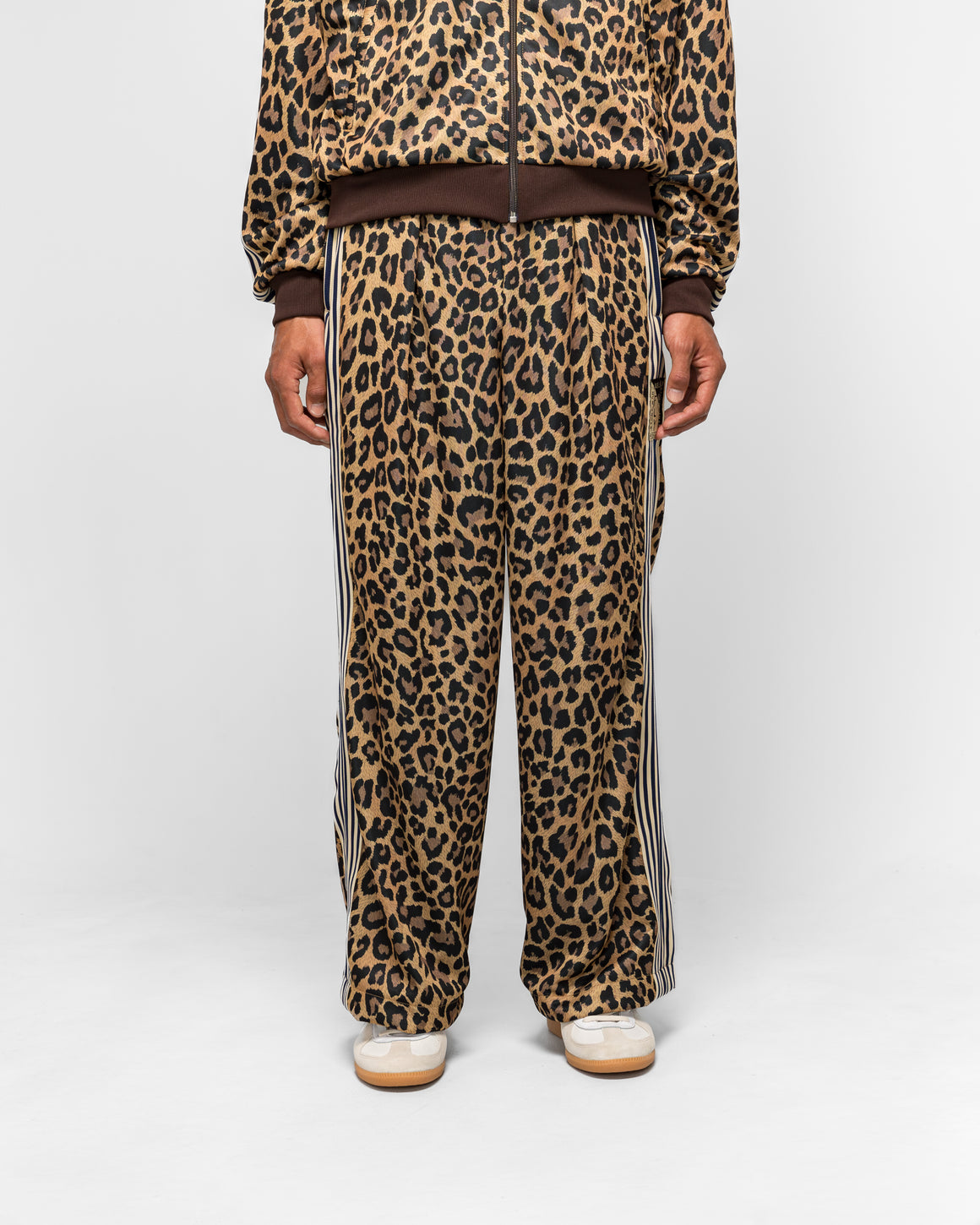 Kapital - Smooth Jersey Leopard STANTMAN & WOMAN Baggy Track Pants - Brown - UP THERE