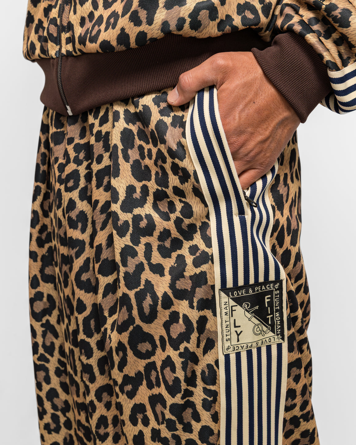 Kapital - Smooth Jersey Leopard STANTMAN & WOMAN Baggy Track Pants - Brown - UP THERE