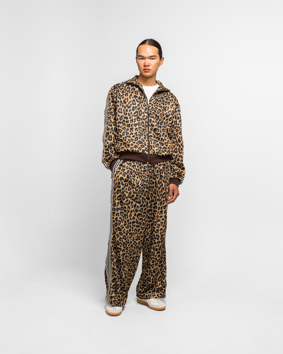 Kapital - Smooth Jersey Leopard STANTMAN & WOMAN Baggy Track Pants - Brown - UP THERE