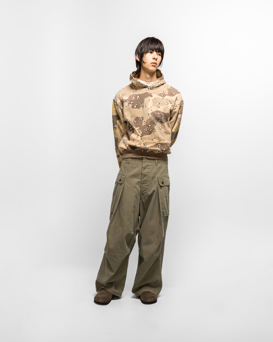 Kapital - SWT Knit PECKISH CHOCO-CHIP Camo Hoodie - Beige - UP THERE