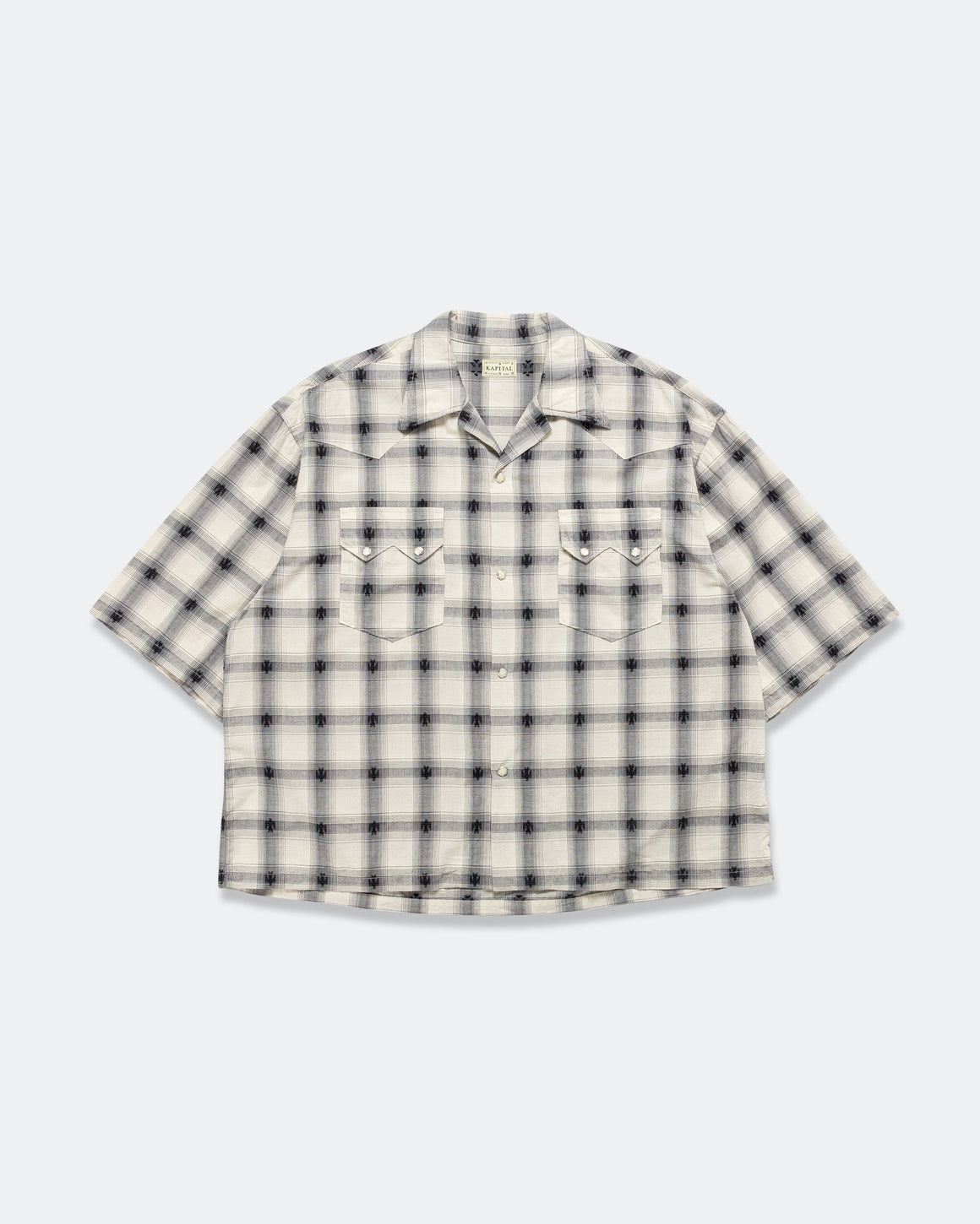 Kapital - THUNDERBIRD Shadow-Check Camp Collar Western BIG Shirt - Black - UP THERE