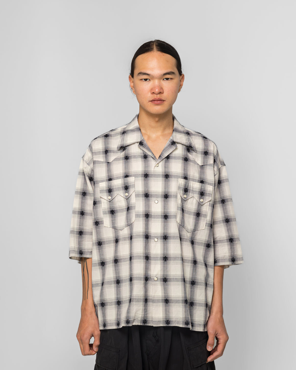 Kapital - THUNDERBIRD Shadow-Check Camp Collar Western BIG Shirt - Black - UP THERE