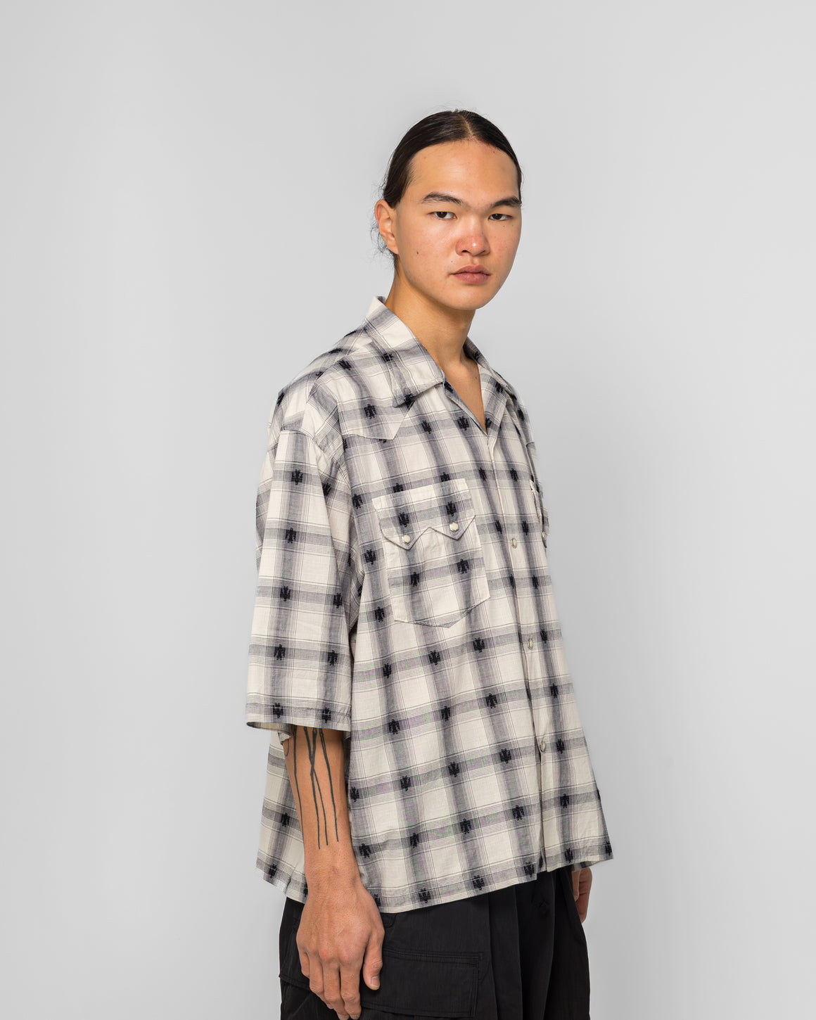 Kapital - THUNDERBIRD Shadow-Check Camp Collar Western BIG Shirt - Black - UP THERE