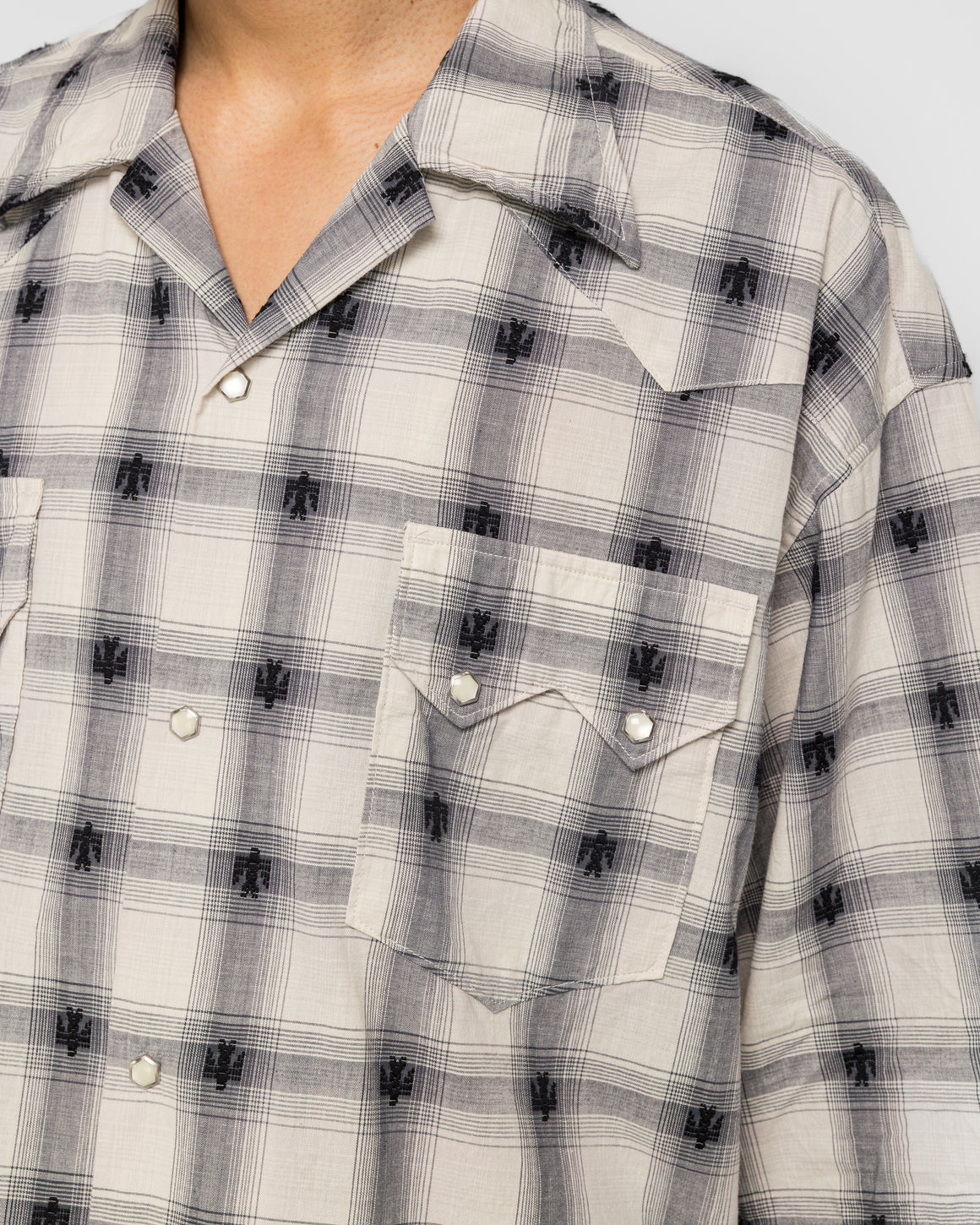 Kapital - THUNDERBIRD Shadow-Check Camp Collar Western BIG Shirt - Black - UP THERE