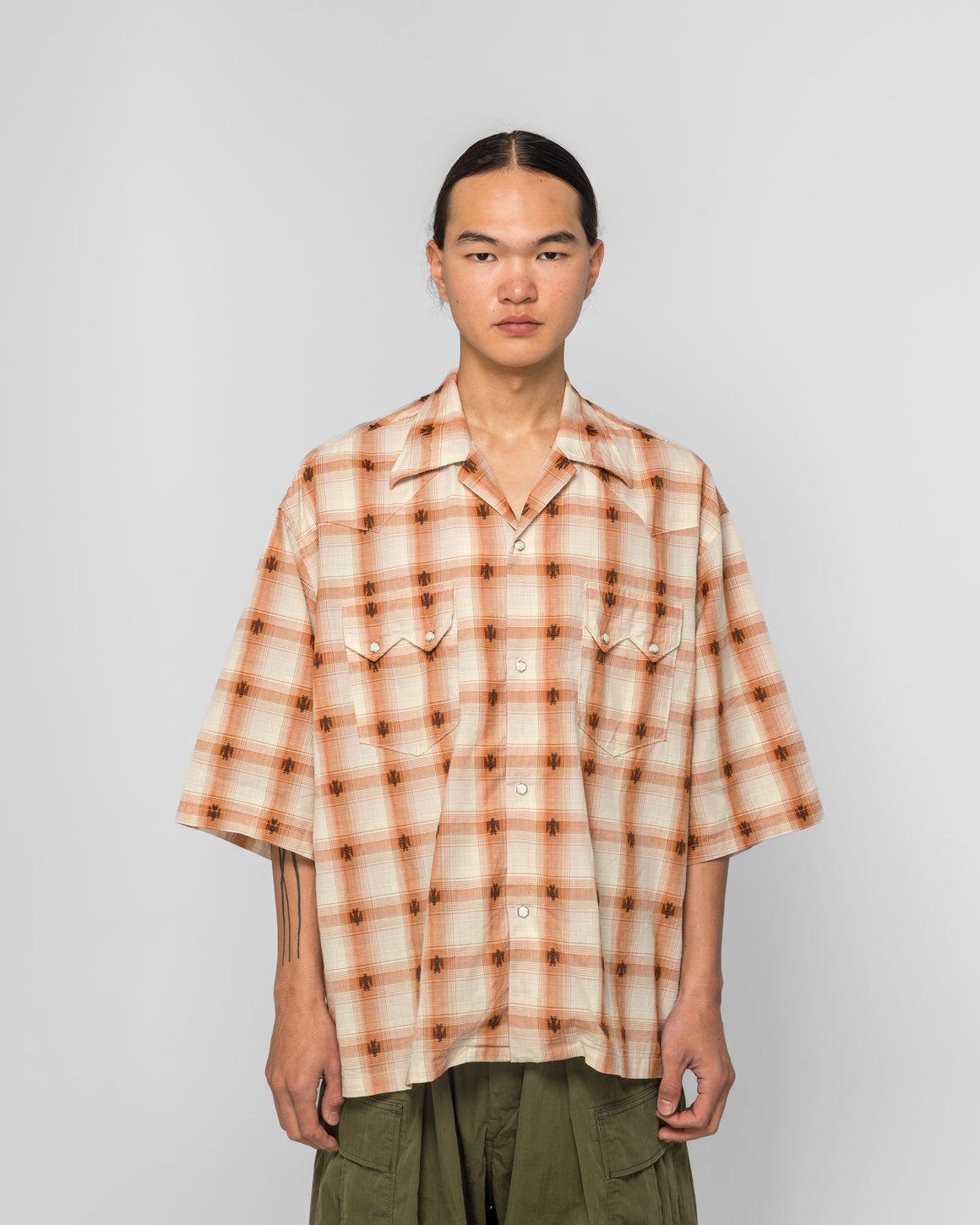 Kapital - THUNDERBIRD Shadow-Check Camp Collar Western BIG Shirt - Orange - UP THERE