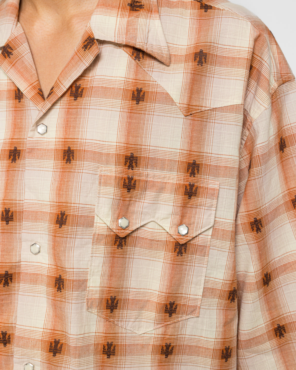 Kapital - THUNDERBIRD Shadow-Check Camp Collar Western BIG Shirt - Orange - UP THERE