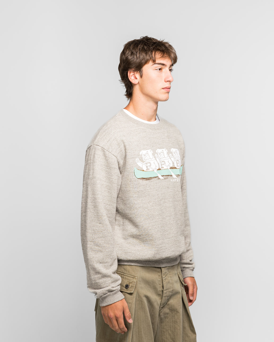 Kapital - TOP SWT Knit Crew SWT ('P' BULLDOG) - Top Grey - UP THERE