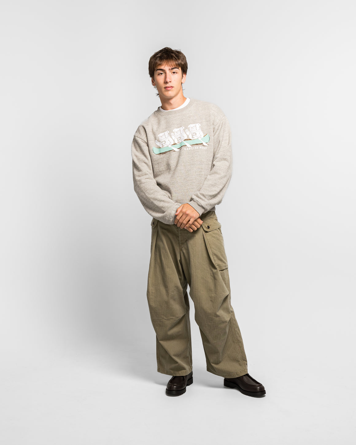 Kapital - TOP SWT Knit Crew SWT ('P' BULLDOG) - Top Grey - UP THERE