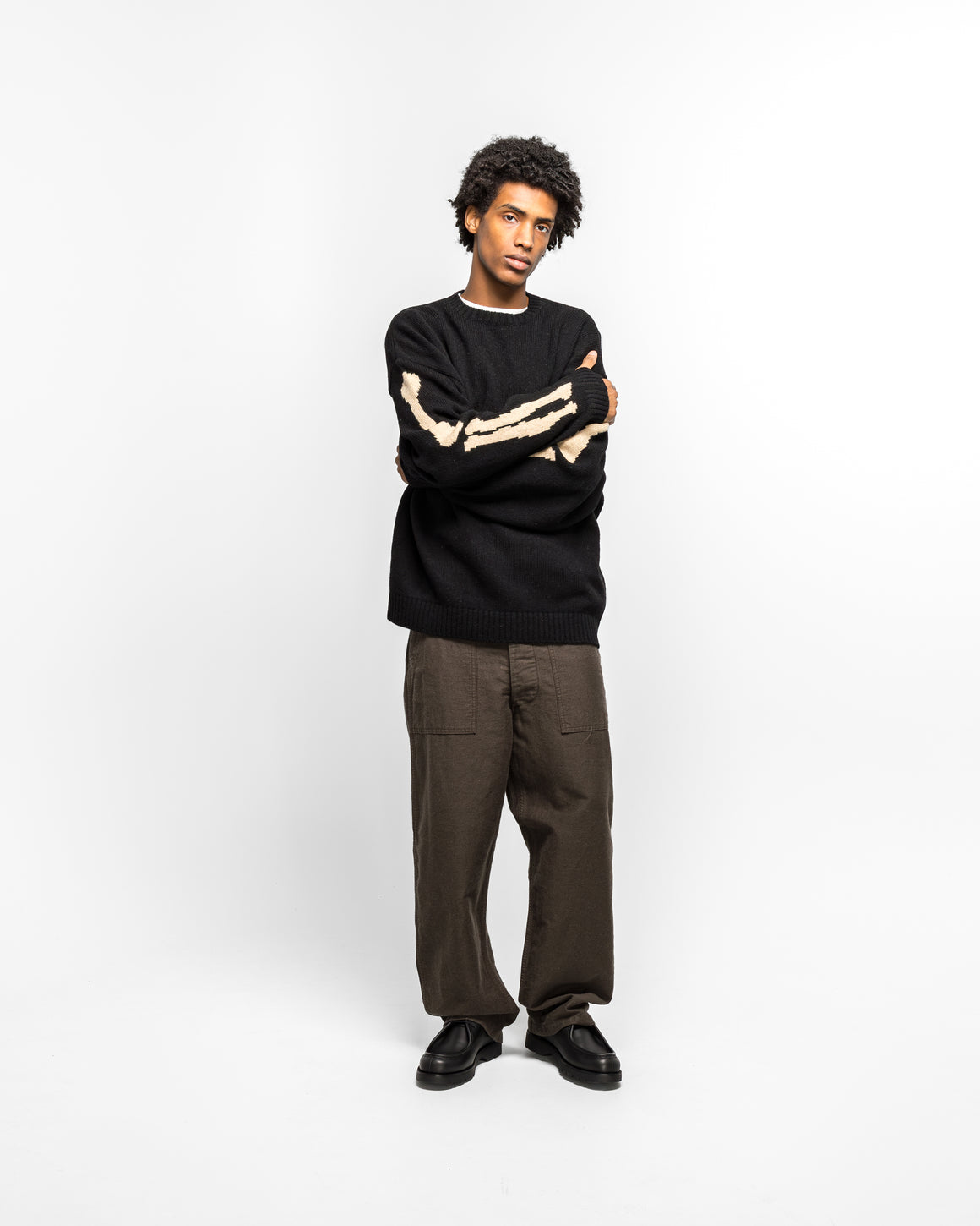 Kapital - 5G Wool BONE Crew Sweater - Black - UP THERE