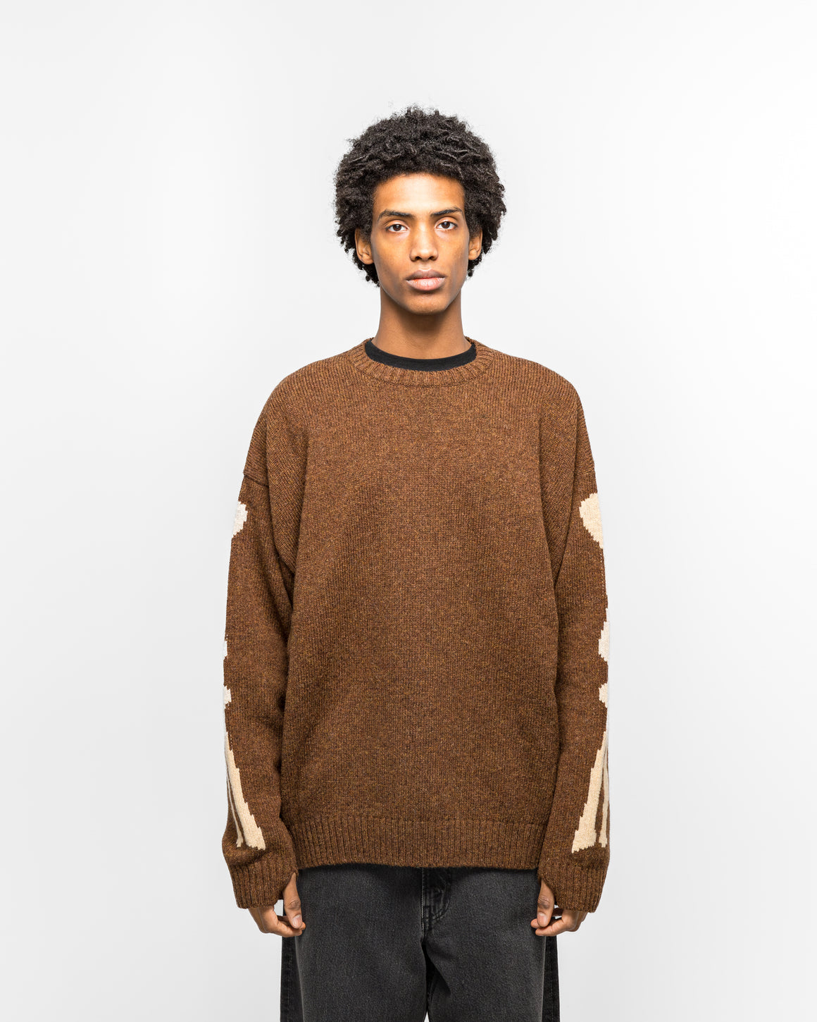 Kapital - 5G Wool BONE Crew Sweater - Brown - UP THERE