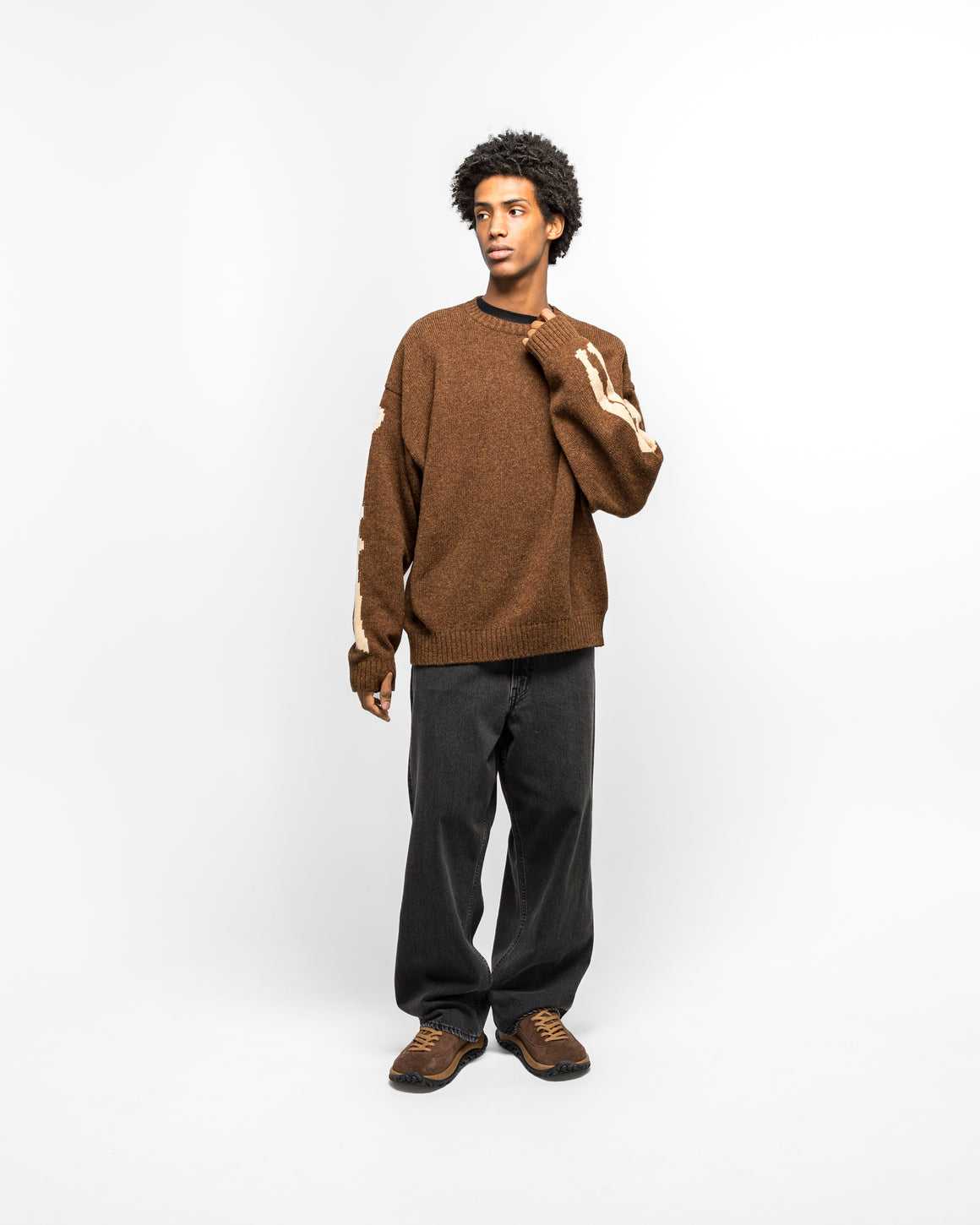 Kapital - 5G Wool BONE Crew Sweater - Brown - UP THERE