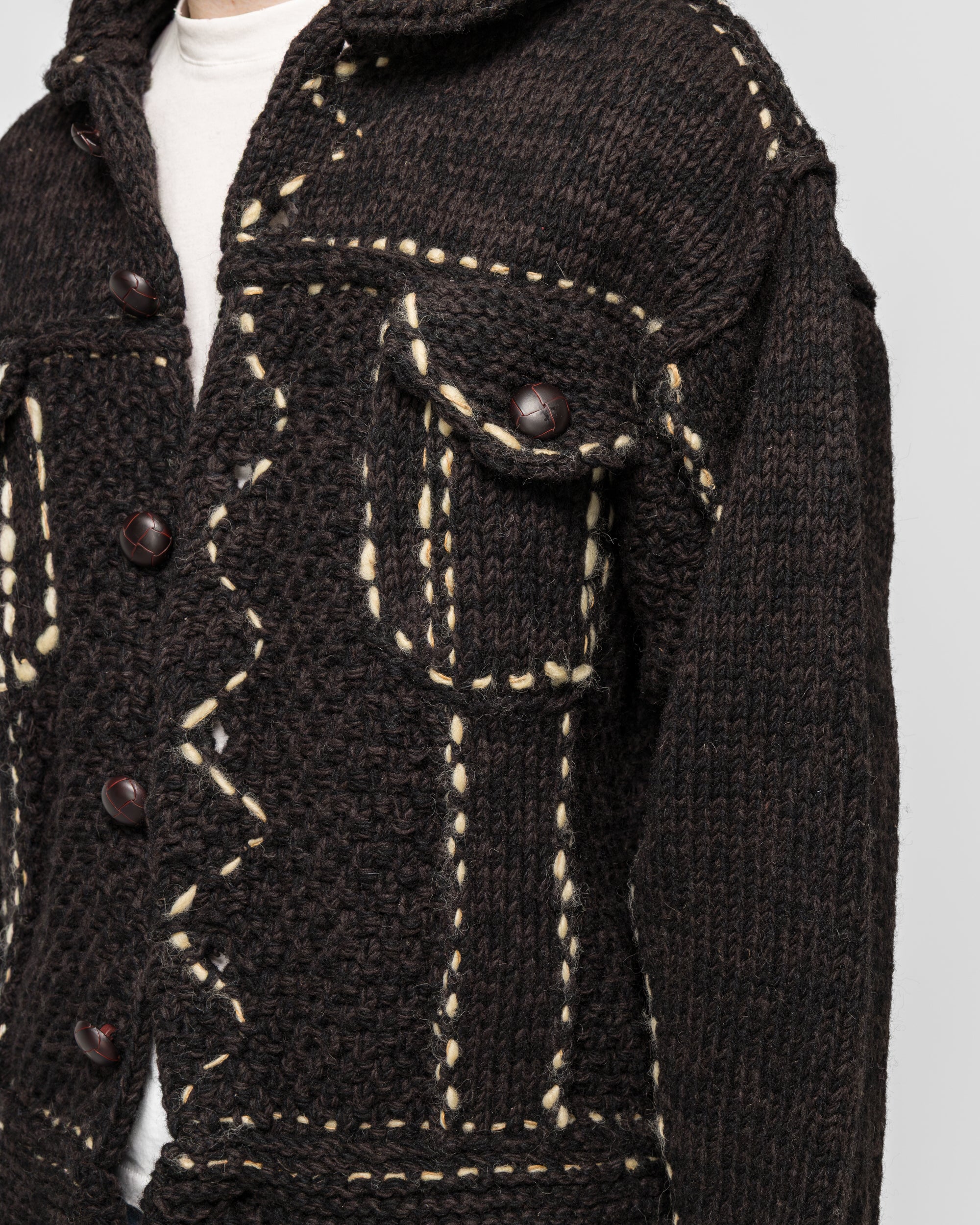 Wool Hand Knit Cowichan G-JACKET - Black | UP THERE