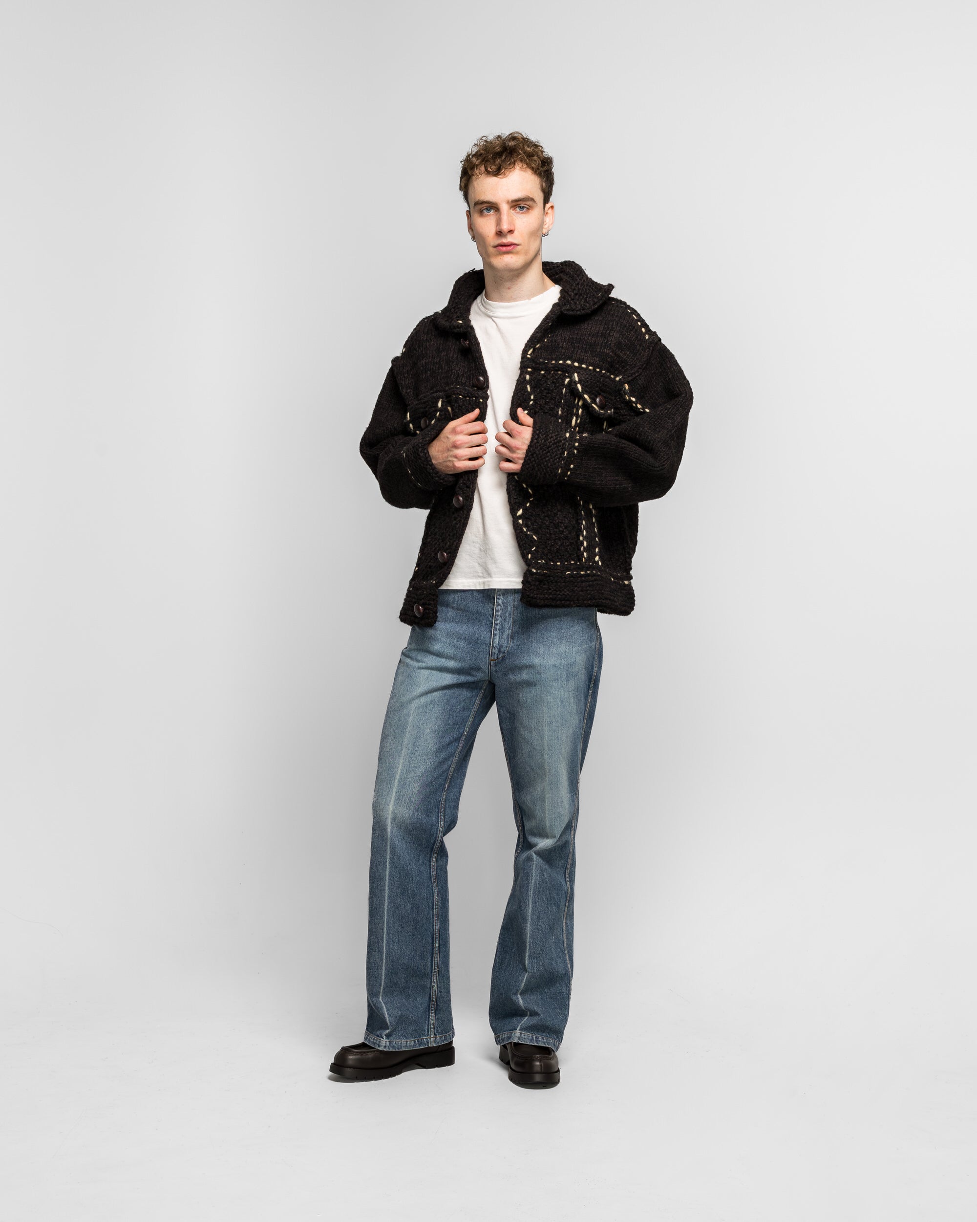 Wool Hand Knit Cowichan G-JACKET - Black | UP THERE