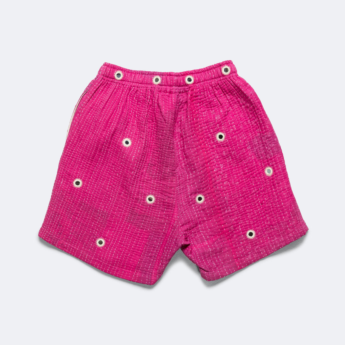 Kartik Research - Vintage Kantha Overdye Shorts - Pink/Mirrors - UP THERE