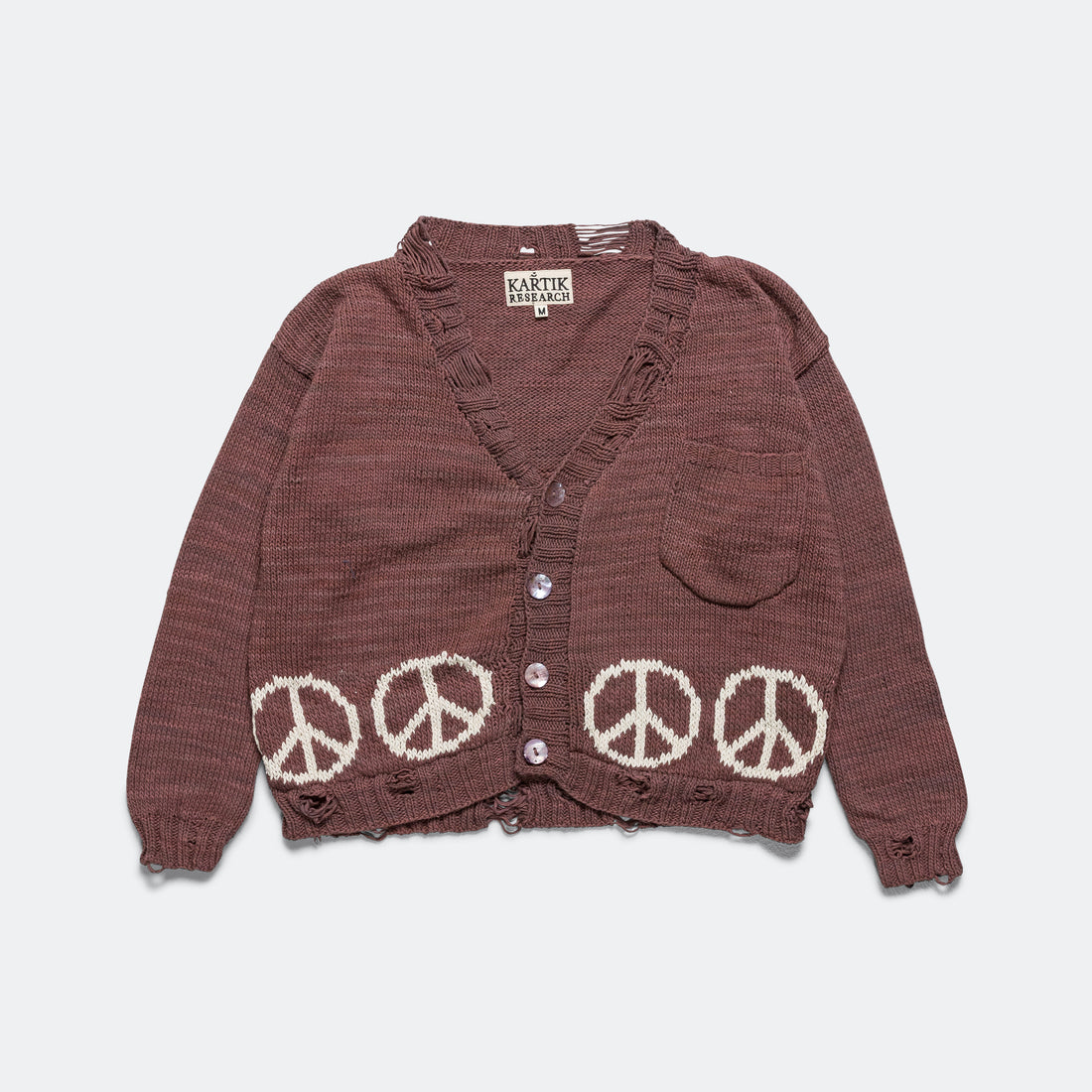 Peace Intarsia Cardigan Naturally Dyed - Lavendar/White