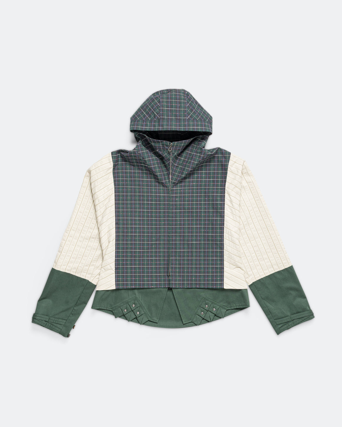 Kiko Kostadinov - Estike Hooded Jacket - Forest Check/Ivory Stripe - UP THERE
