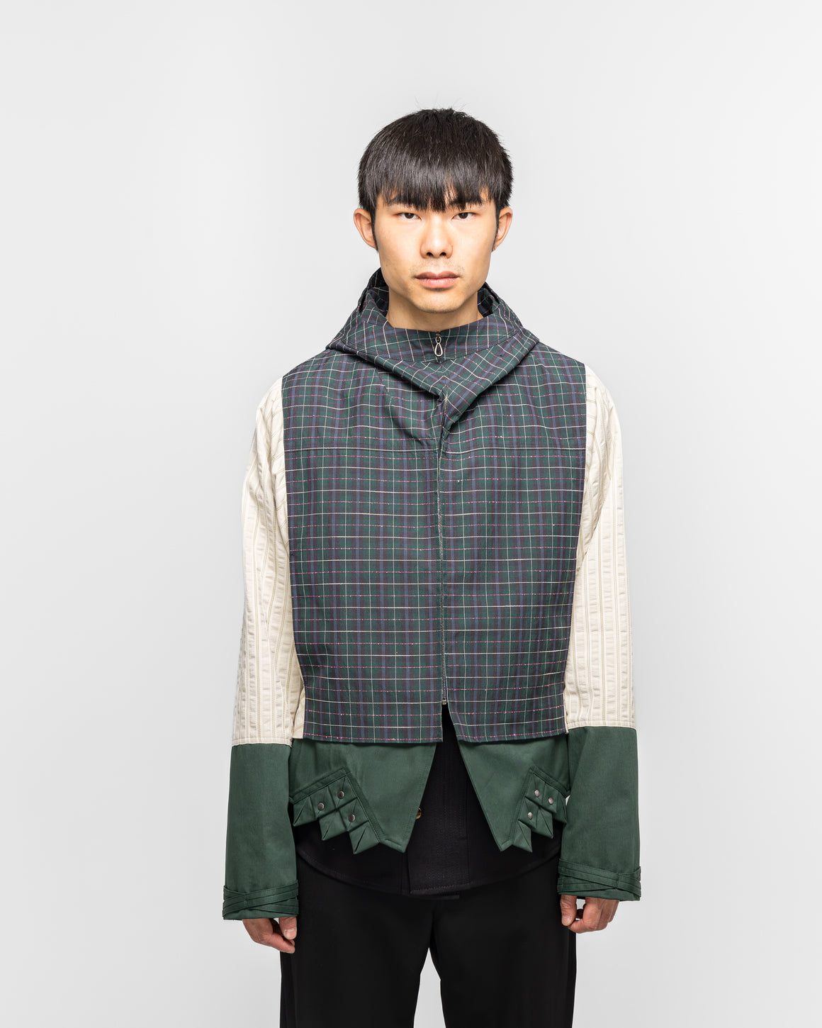 Kiko Kostadinov - Estike Hooded Jacket - Forest Check/Ivory Stripe - UP THERE