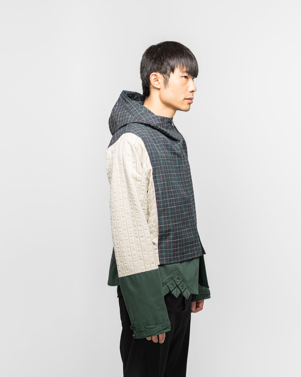 Kiko Kostadinov - Estike Hooded Jacket - Forest Check/Ivory Stripe - UP THERE