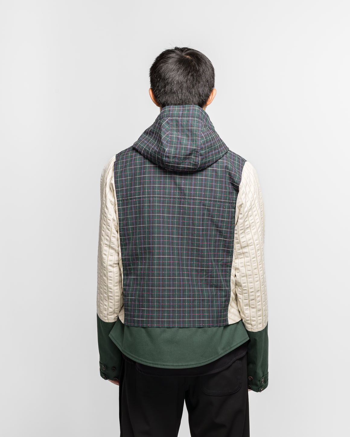 Kiko Kostadinov - Estike Hooded Jacket - Forest Check/Ivory Stripe - UP THERE