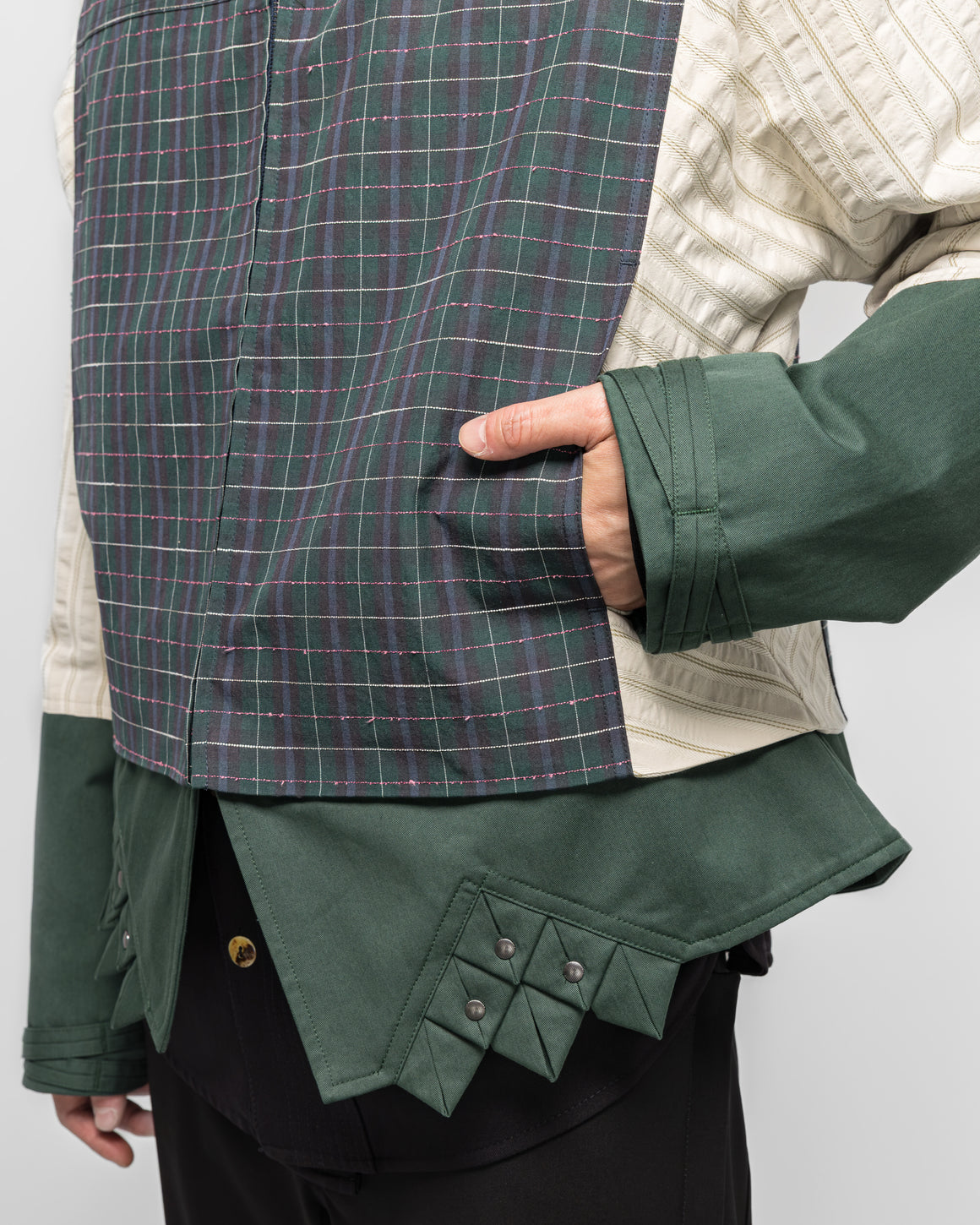 Kiko Kostadinov - Estike Hooded Jacket - Forest Check/Ivory Stripe - UP THERE