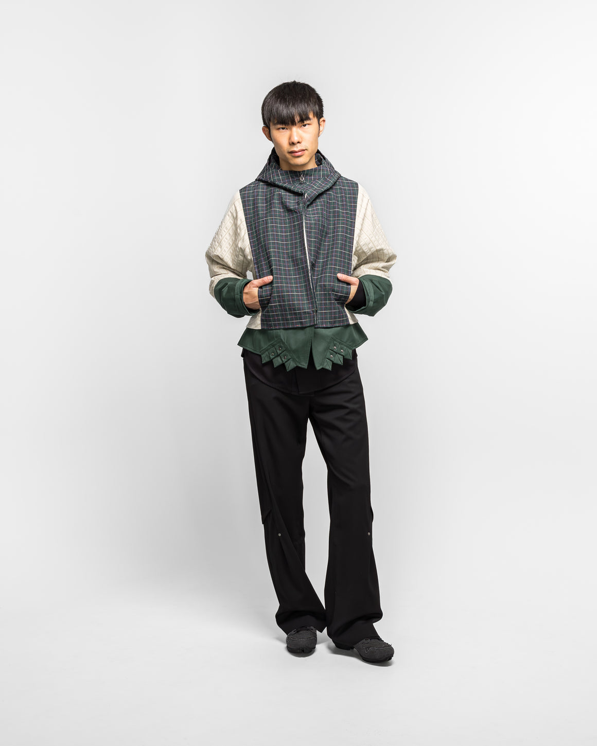 Kiko Kostadinov - Estike Hooded Jacket - Forest Check/Ivory Stripe - UP THERE