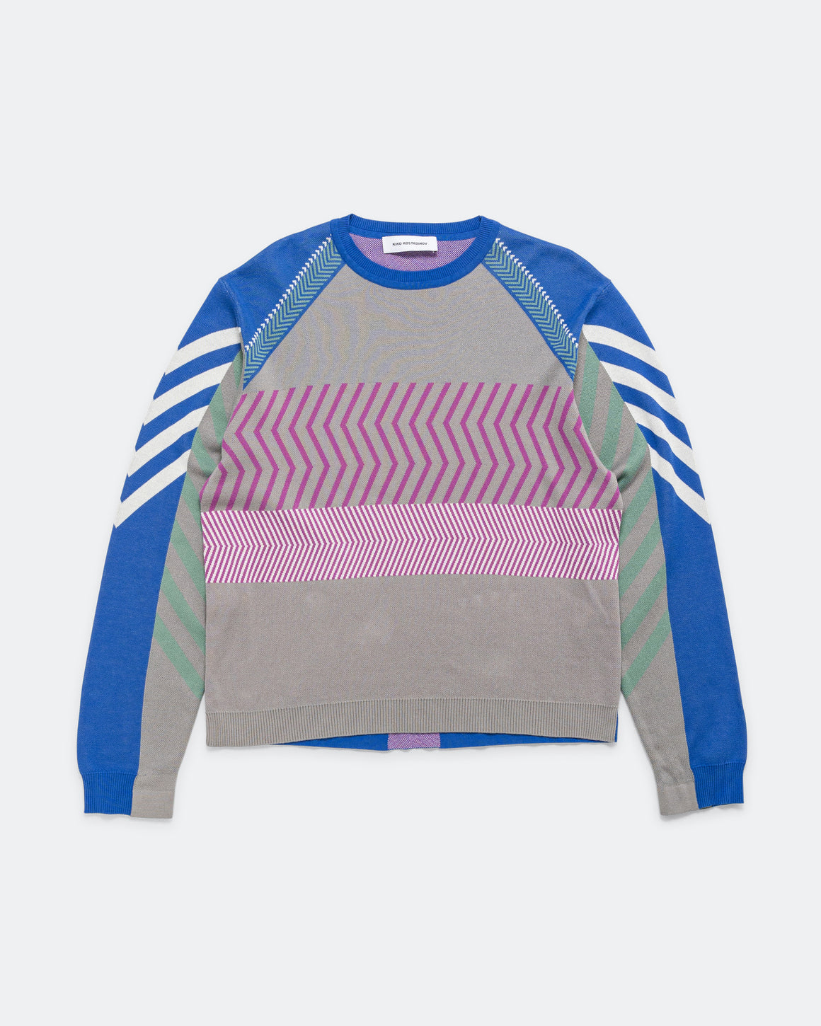 Kiko Kostadinov - Gizi Panelled Jumper - Blue/Grey Combed Cotton - UP THERE
