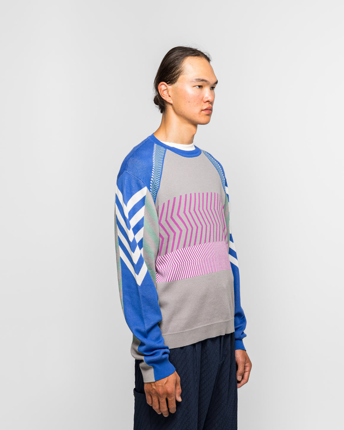Kiko Kostadinov - Gizi Panelled Jumper - Blue/Grey Combed Cotton - UP THERE
