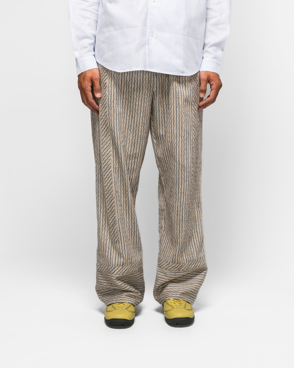 Kiko Kostadinov - Kyan Trouser - Tan/Blue Textured Stripe | UP THERE