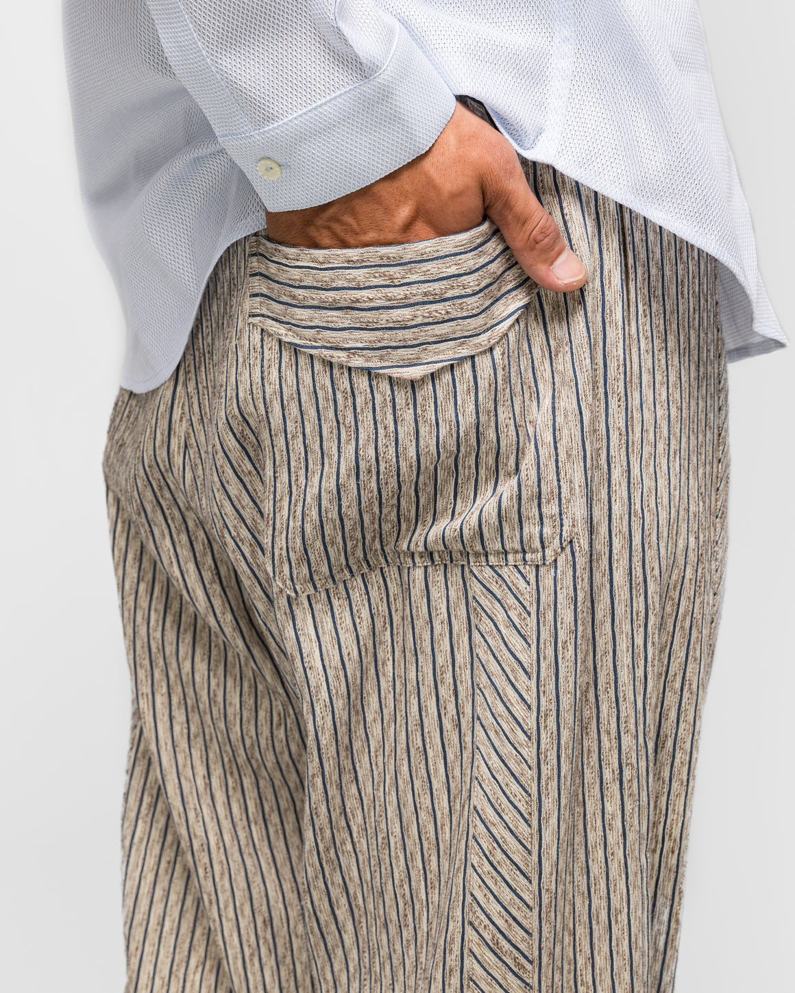 Kiko Kostadinov - Kyan Trouser - Tan/Blue Textured Stripe - UP THERE